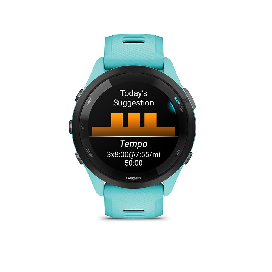 Garmin Forerunner 265 Music Watch Watch Color: Aqua Wristband: Aqua/Black - Silicone