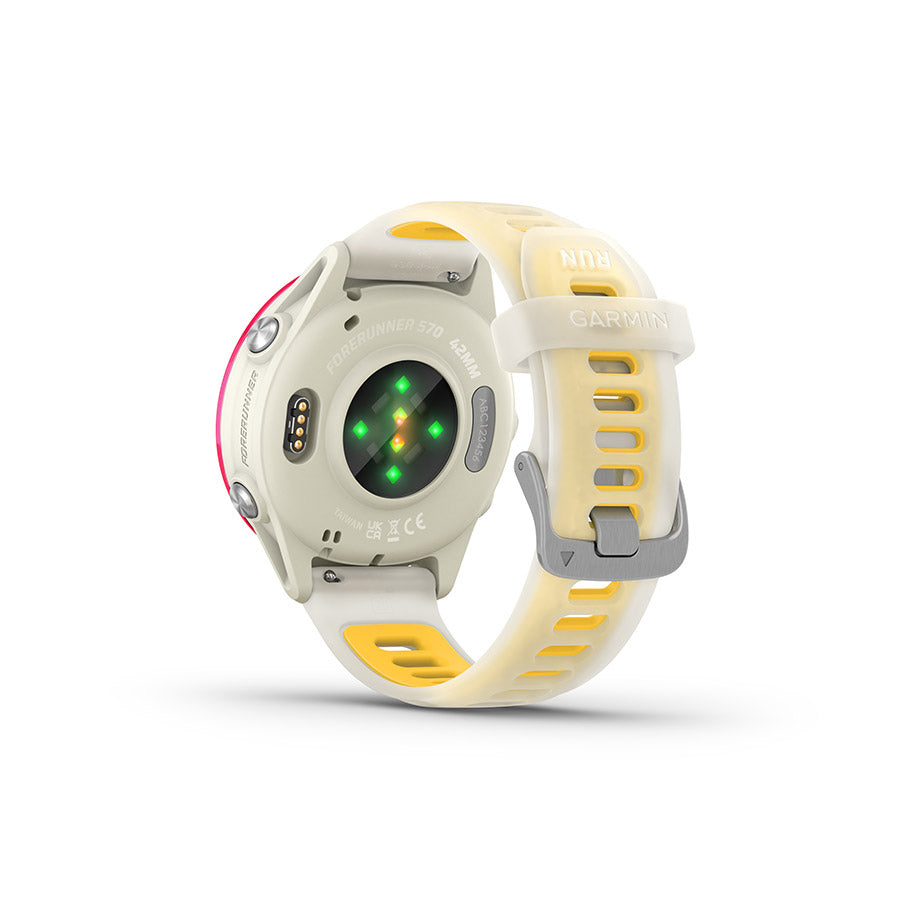 Garmin Forerunner 570 42mm Watch Watch Color: Bone Wristband: Translucent Bone/Mango - Silicone
