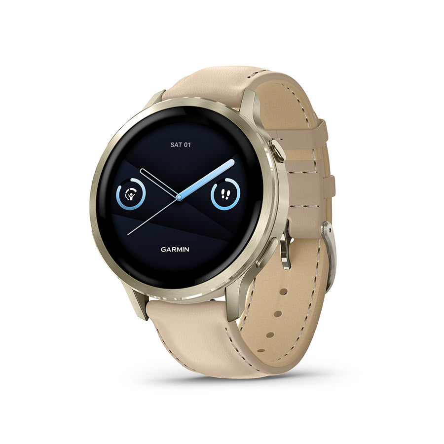 Garmin Venu 4 41mm Watch Watch Color: Lunar Gold Wristband: Light Sand - Leather
