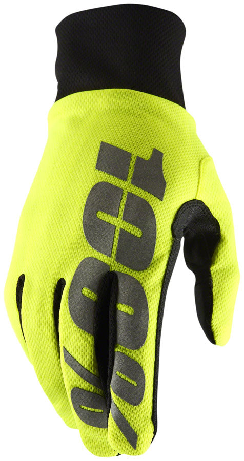 100% Hydromatic Gloves - Neon Yellow Full Finger Men's Medium