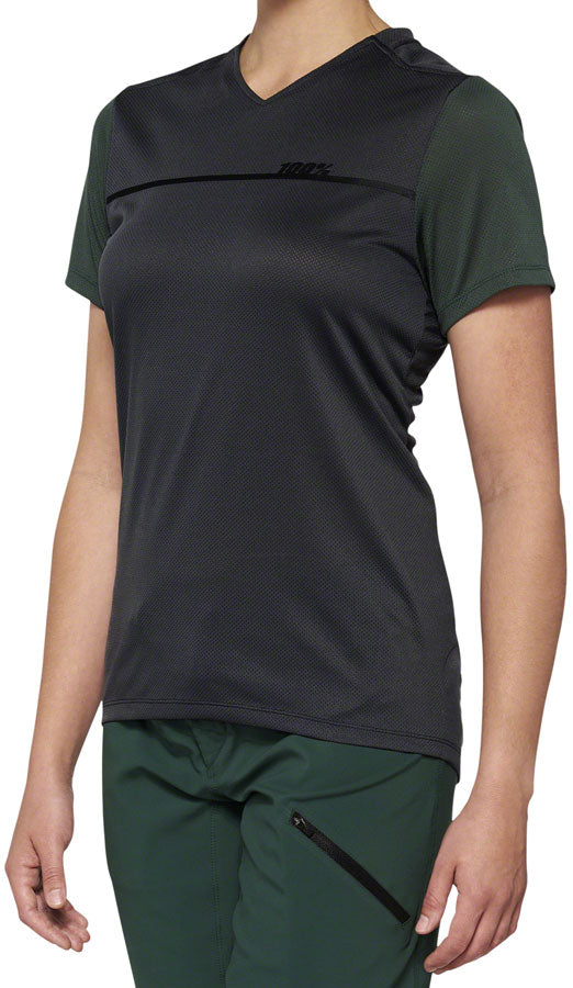 100% Ridecamp Jersey - Charcoal/Green Short Sleeve Women's Small